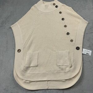 NWT Neon Buddha Pure Knits Tribal Poncho Sweater Cream Cotton Mock Neck Small